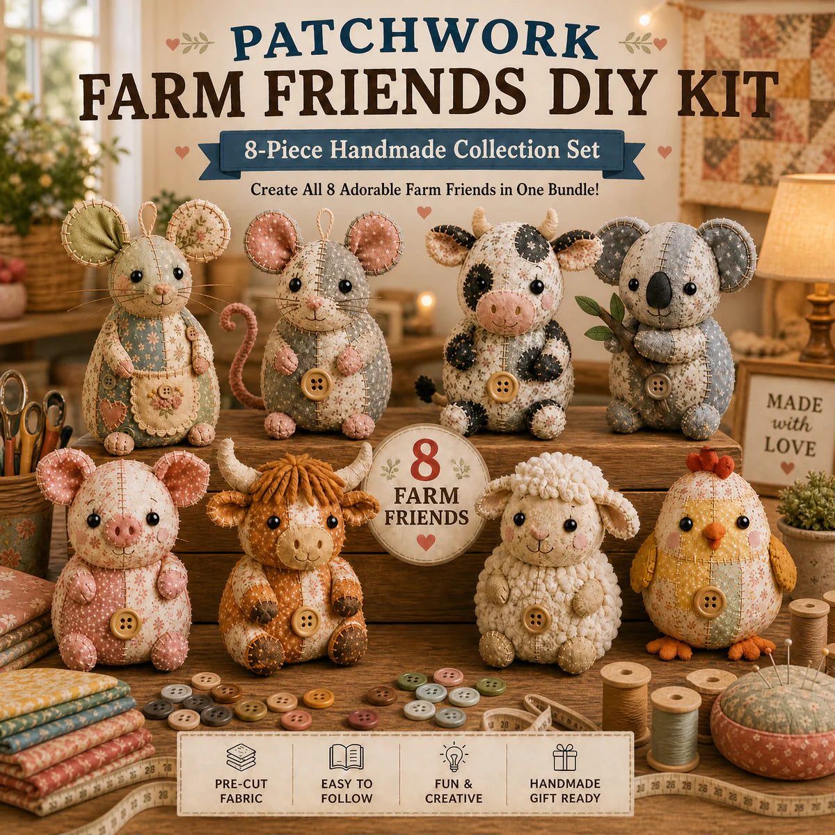 🧵DIY Patchwork Animal Kit – Create Your Own Adorable Animals - Highland Cattle