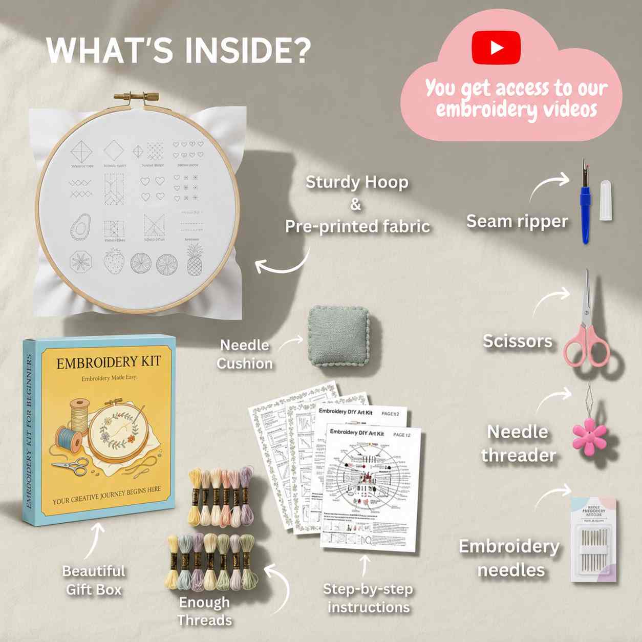 🌻🧵CraftHoop Stitch & Learn Beginner Embroidery Kit – Summer Edition